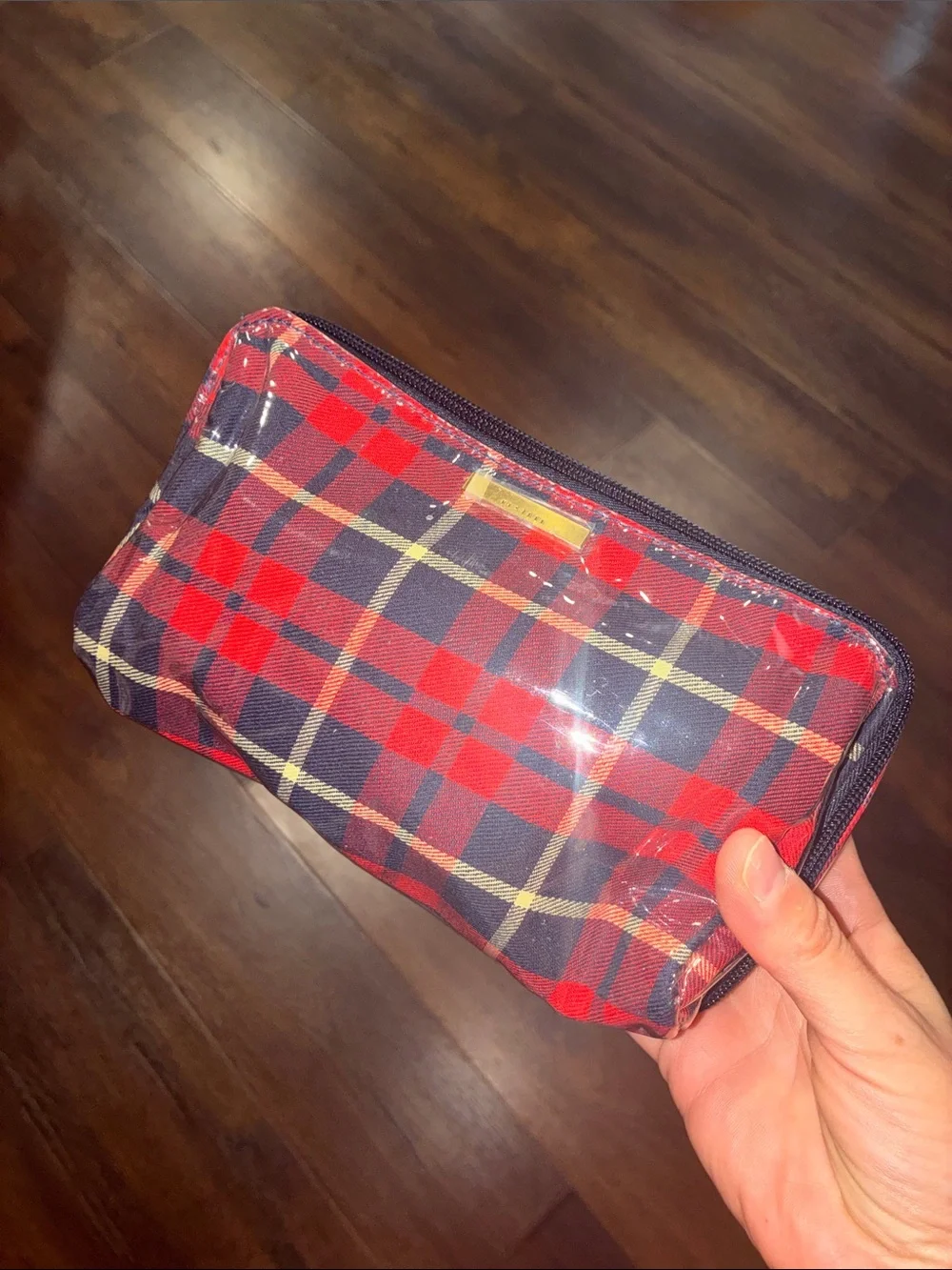 NEW KESTREL TARTAN HOLIDAY Plaid Zip Cosmetic MAKEUP Bag Red